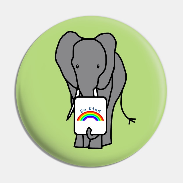 Gray Elephant says Be Kind with Rainbow Pin by ellenhenryart