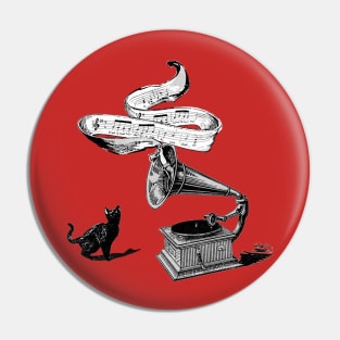 The Cat and the Song (Black and White) Pin