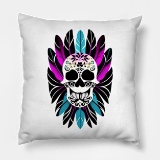 skull with feathers Pillow