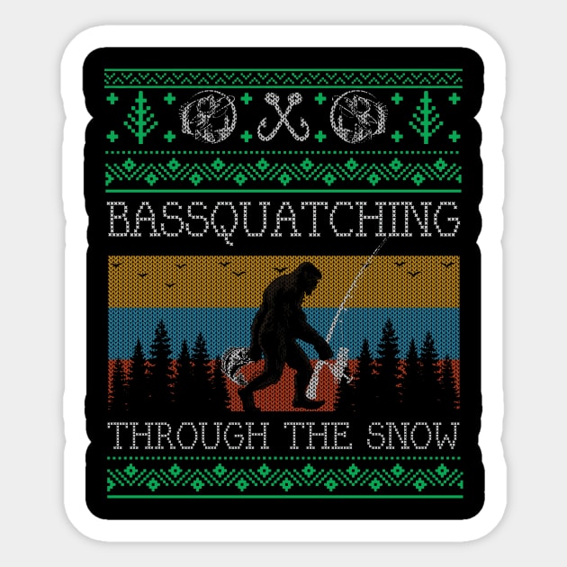 Christmas Sasquatch Bass Fishing Bigfoot Ugly Christmas Sweater - Fishing -  Sticker