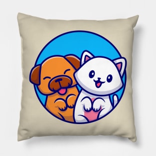 Cute Dog And Cute Cat Cartoon Pillow