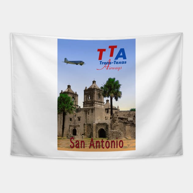 San Antonio in Texas - Vintage Travel Poster Tapestry by Culturio