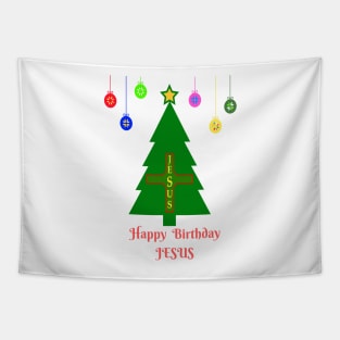 HAPPY BIRTHDAY JESUS CHRISTMAS TREE T-SHIRT Tapestry