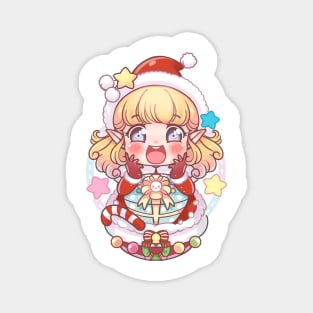 Cute Chibi Blonde Elf Santa Girl Christmas Cartoon Magnet