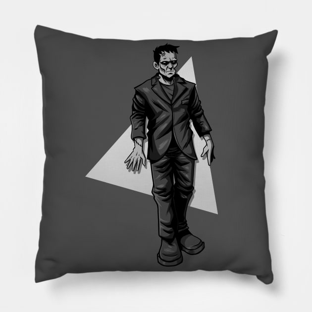 Frankenstein's Monster Black and White Pillow by LKSComic