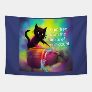 Confidence mantra with cauldron witch cat colorful design Tapestry