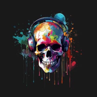 Colorful Skull Paint Explosion Graffiti-Inspired Street Art T-Shirt