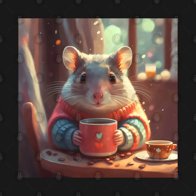 Cozy hamster having coffee in sweater by Spaceboyishere