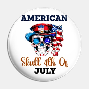 Patriotic Skull in Stylish Hat & Glasses Pin