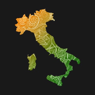 Colorful mandala art map of Italy with text in green and orange T-Shirt