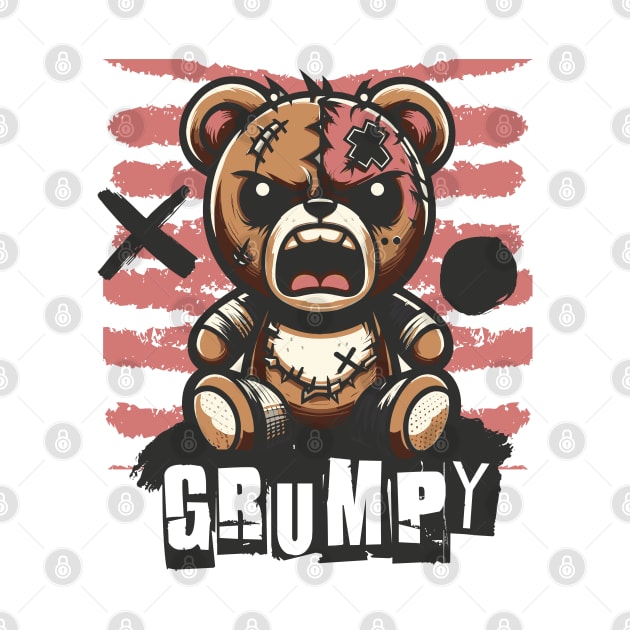 Grumpy Teddy Bear Illustration art cartoon by Casually Fashion Store