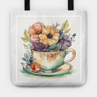 Whimsical Teacup With Flowers Tote