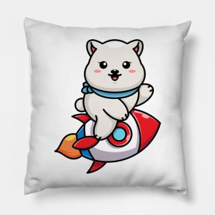 Cute polar bear riding rocket cartoon Pillow