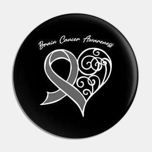 Brain Cancer Awareness Heart Ribbon Gift Valentines Day - In This Family Nobody Fights Alone Pin