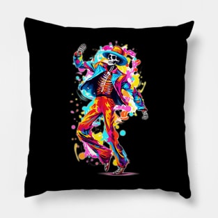 Colorful Day of the Dead Dia de Los Muertos Dancing Skeleton Pillow