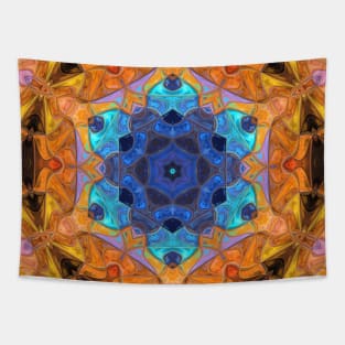 Mosaic Mandala Flower Blue and Orange Tapestry