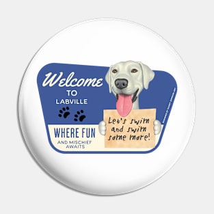 Cute White Lab with let's swim and swim some more Pin