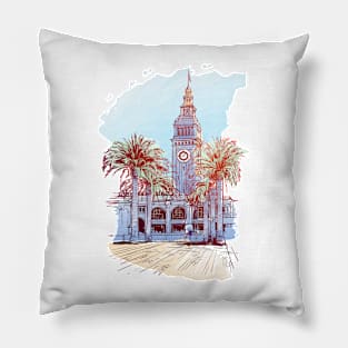 Panorama of the Embarcadero.Watercolor painted Sketch. EPS10 vector illustration. Pillow