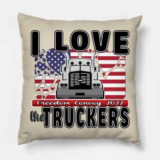 SUPPORT FOR TRUCKERS - FREEDOM CONVOY 2022 - USA FLAG HEARTS BLACK LETTERS Pillow