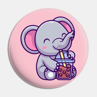 Cute Elephant Drink Boba Milk Tea Cartoon Pin