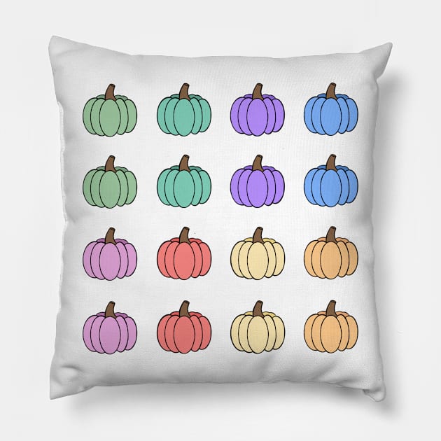 Cute Mini Rainbow Pumpkins Pillow by JuneNostalgia