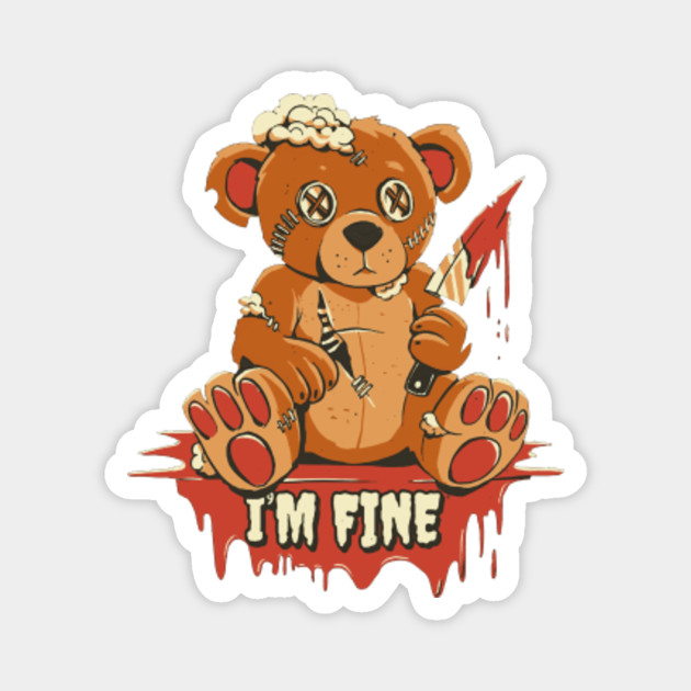 Brown evil teddy bear with red eyes and toothy smile Poster for