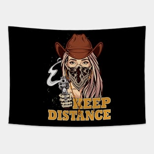 Social Distancing Keep Distance Coll Cowgirl Mask Revolver Tapestry