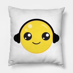 Cute Smiling Face Wearing Headphones Pillow