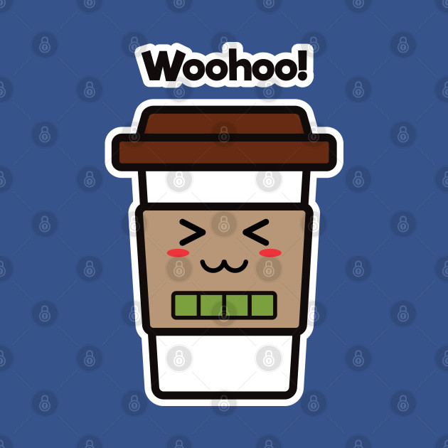 Disover Woohoo! | Coffee Cup | Charging | High Battery | Cute Kawaii | Dark Gray - Coffee - T-Shirt