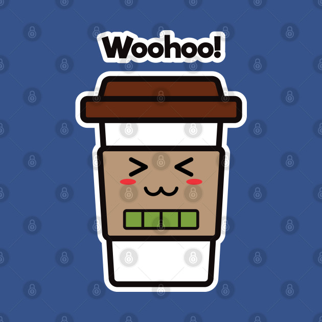 Discover Woohoo! | Coffee Cup | Charging | High Battery | Cute Kawaii | Dark Gray - Coffee - T-Shirt