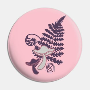 Pink Mushroom and Fern Pin