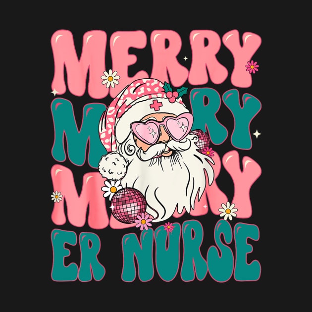 Merry ER Nurse Christmas Retro Pink ER Nurse by Derrick Ly