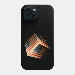 American Flag Cube in Space Phone Case