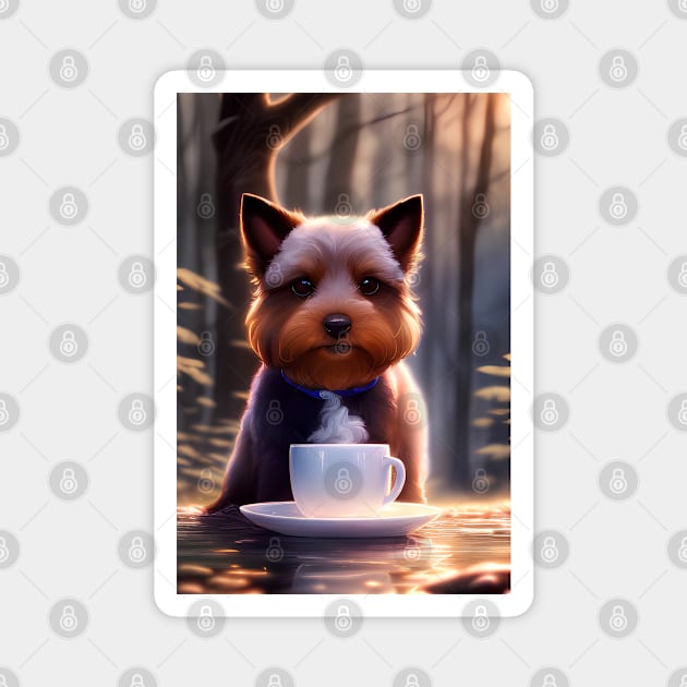 Yorkshire Terrier Yorkie with a mug cup of morning coffee Magnet by akwl.design