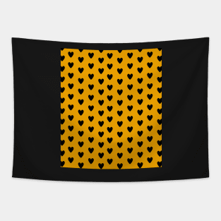 Black Hearts, Polka Dots, Pattern on Mustard Yellow Tapestry