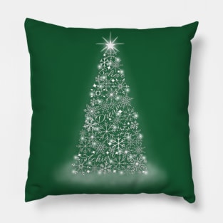 Inspirational Snowflake Christmas Tree, Believe, Dream & Achieve (Green background) Pillow