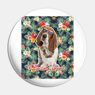 Basset Hound Summer Funky Hawaiian, Hawaii Style, Dog Personalized Hawaiian Pin