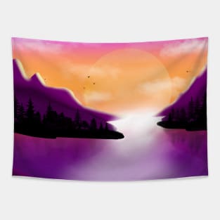 Sunset in the mountains Tapestry