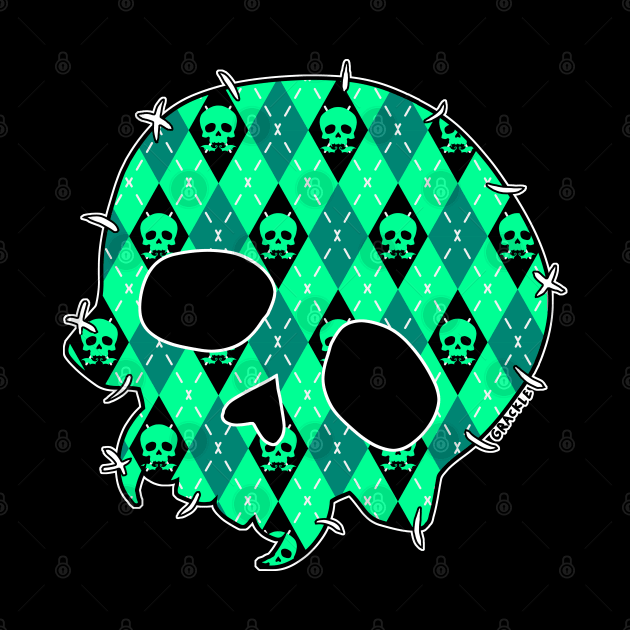 Teal Argyle Skull by Jan Grackle