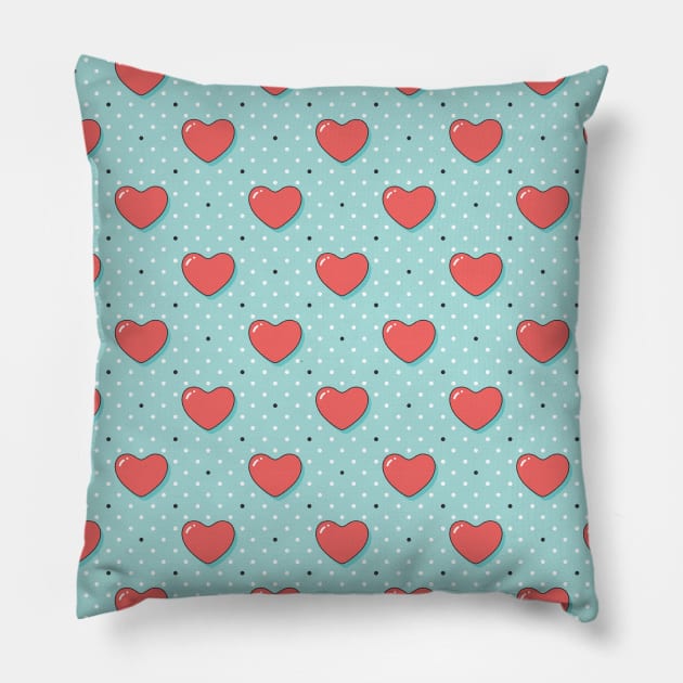 Polka Dots And Pink Hearts Pillow by Printable Pretty