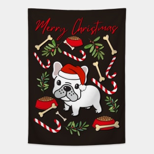 Merry Christmas Bulldog cute dog Seasons Greetings Tis The Season To Be Jolly Tapestry