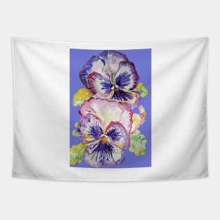 Pansy Watercolor Purple Flower Pattern on Purple Tapestry