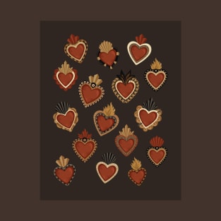 Vintage Mexican Sacred Hearts Pattern by Akbaly T-Shirt