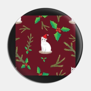 Merry Catmas Ragdoll Cats with Santa Hats - Burgundy Winter Party Pattern Pin