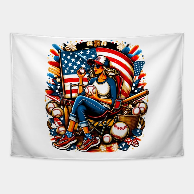 Baseball American Flag , Cute Patriotic Colorful for Toddler Girls Kids Youth, Fourth 4th of July Tapestry by click2print