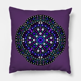 Black & Blue Rounded Mandala Pillow