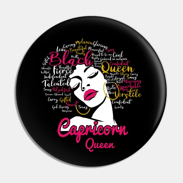 Capricorn Queen Funny Birthday Gift for Black Women Girl Pin by easleyzzi