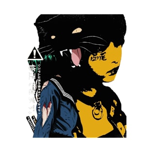 Black Cat Japanese Cyberpunk T-Shirt