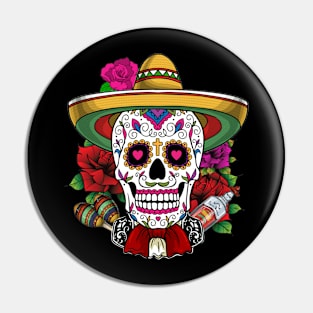 Sugar Skull Mexican Man Senor Calavera Dia De Los Muertos Pin