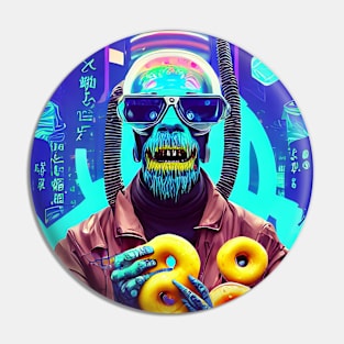 happy cyberpunk monkey with donuts Pin